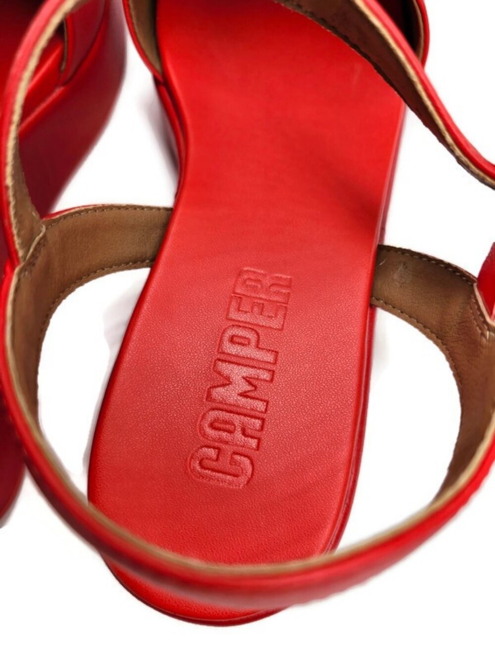 Camper Misia Red Leather Single Wide Strap Buckle Close Open-Toe Flatform Sandal - Picture 11 of 16